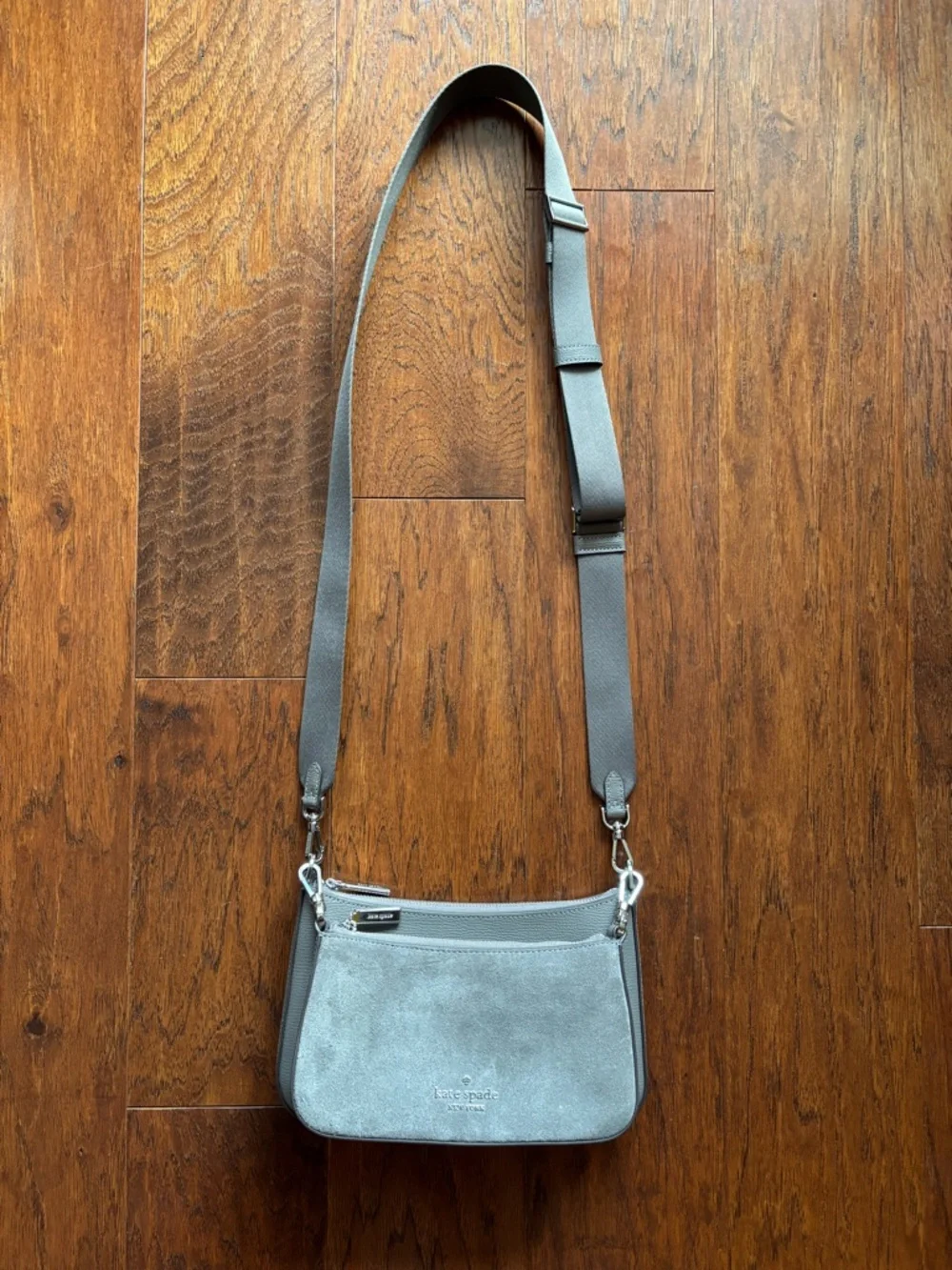 Kate Spade Duet Suede Small Crossbody | Hare Grey | Style KM147